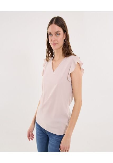 Blusa Para Mujer Manga Corta Color Beige Marca Ostu #40121157