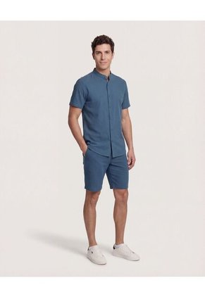 Camisa  Para Hombre Manga Corta Sin Bolsillo Cuello N Color Azul Marca Ostu #60010910