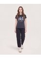 Camiseta Slim Con Estampado Vertical  Para Mujer Negro Ostu de Ostu