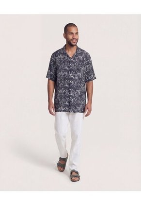 Camisa  Para Hombre Manga Corta Sin Bolsillo Cuello C Color Negro Marca Ostu #60018215