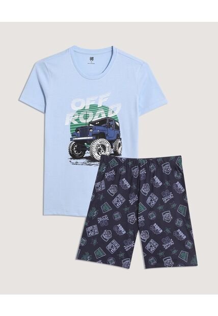 Pijama  Infantil Niño M/C P/C Color Celeste Marca Ostu #80040105