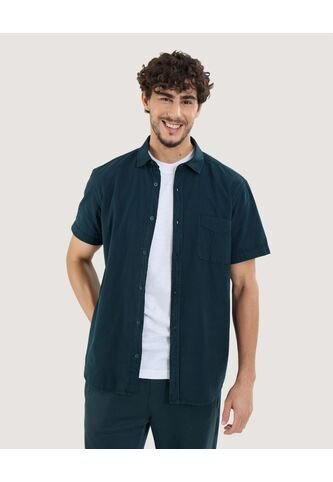 Camisa Para Hombre Manga Corta Con Bolsillo Cuello Casual M Color Verde Marca Ostu #60010791 Ostu