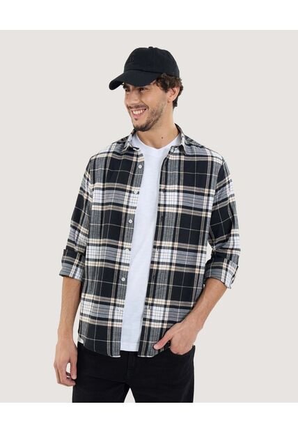 Camisa Para Hombre Manga Larga Sin Bolsillo Cuello Casual M Color Negro Marca Ostu #60010815