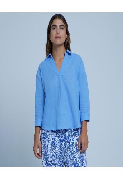 Camisa Para Mujer Manga 3/4 Color Azul  Marca Ostu #40010176