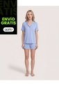 Pijama Resort Con Short Unicolor  Para Mujer Azul Ostu de Ostu