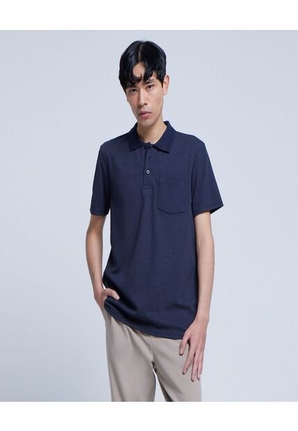 Polo Para Hombre Cuello Tejido Con Bolsillo Color Azul Medio Marca Ostu #60110574
