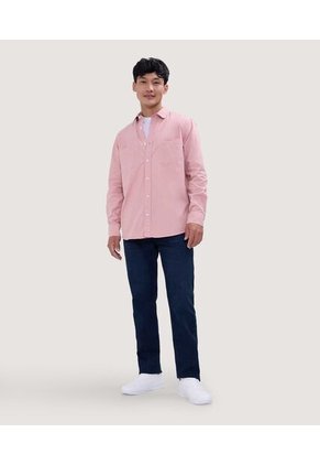 Camisa Para Hombre Manga Larga Con Bolsillo Color Rosado  Marca Ostu #60010679