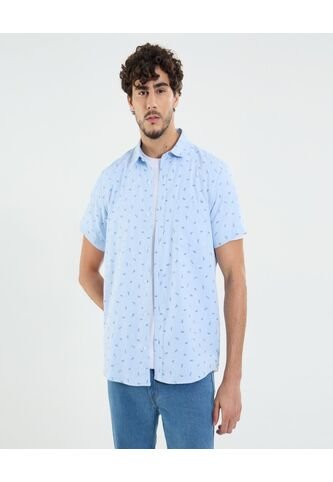 Camisa Para Hombre Manga Corta Con Bolsillo Cuello Casual M Color Azul Marca Ostu #60010821 Ostu