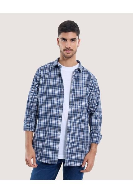 Camisa Para Hombre Manga Larga Con Bolsillo Cuello Casual M Color Azul Marca Ostu #60010826