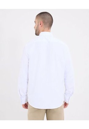 Camisa  Para Hombre Manga Larga Con Bolsillo Cuello Casual M Color Blanco Marca Ostu #60010899