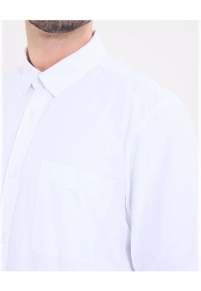 Camisa  Para Hombre Manga Larga Con Bolsillo Cuello Casual M Color Blanco Marca Ostu #60010899
