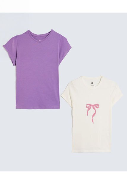 Camiseta Infantil Niña Manga Corta Cuello Redondo Color Morado Marca Ostu #90090290