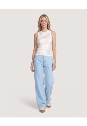 Camiseta Tejida Rayas Sin Mangas  Para Mujer Café Ostu