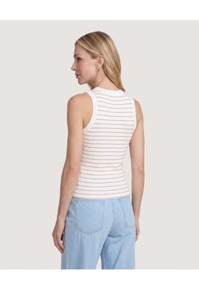 Camiseta Tejida Rayas Sin Mangas  Para Mujer Café Ostu