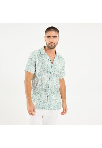 Camisa Para Hombre Manga Corta Sin Bolsillo Cuello Resort Color Verde Marca Ostu #60010830 Ostu