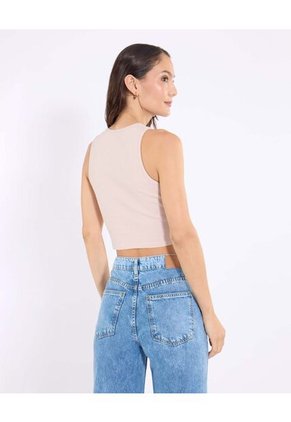 Camiseta Para Mujer Crop Top Color Beige Marca Ostu #40092873