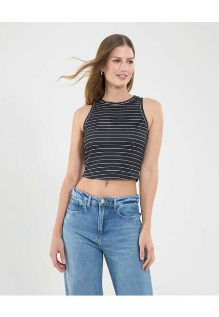 Camiseta Para Mujer Crop Top Manga Sisa Color Negro Marca Ostu #40092435