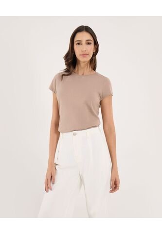 Camiseta Para Mujer Manga Corta Cuello Redondo Color Beige Marca Ostu #40092424 Ostu