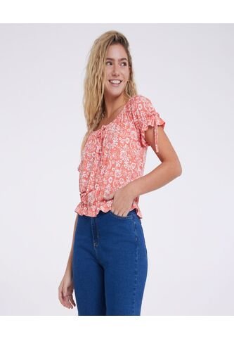 Blusa Para Mujer Manga Corta Color Naranja Marca Ostu #40120766 Ostu