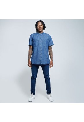 Camisa Para Hombre Manga Corta Con Bolsillo Color Azul  Marca Ostu #60010704