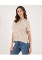 Camisa Para Mujer Manga Corta Color Beige Marca Ostu #40010303 de Ostu