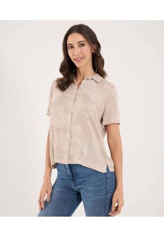 Camisa Para Mujer Manga Corta Color Beige Marca Ostu #40010303 Ostu