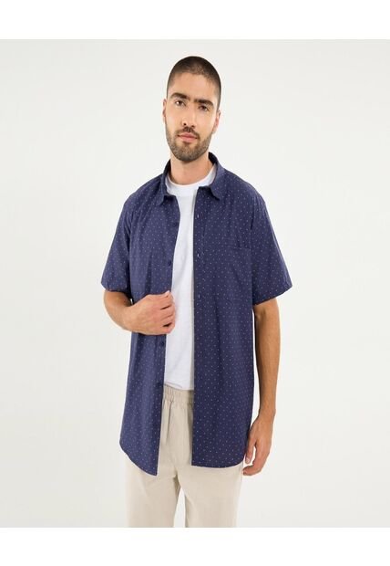 Camisa Para Hombre Manga Corta Con Bolsillo Cuello Casual M Color Azul Marca Ostu #60010831