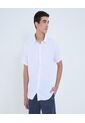 Camisa Para Hombre Manga Corta Sin Bolsillo Cuello Casual M Color Blanco Marca Ostu #60010807 de Ostu
