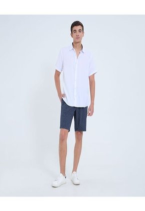 Camisa Para Hombre Manga Corta Sin Bolsillo Cuello Casual M Color Blanco Marca Ostu #60010807