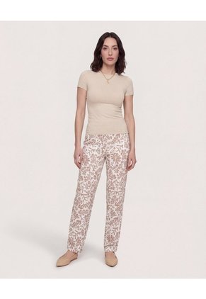 Camiseta Slim Cuello Redondo Para Mujer Beige Ostu