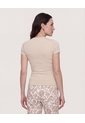 Camiseta Slim Cuello Redondo  Para Mujer Beige Ostu de Ostu