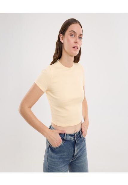 Camiseta Para Mujer Crop Top Manga Corta Color Amarillo Marca Ostu #40092505