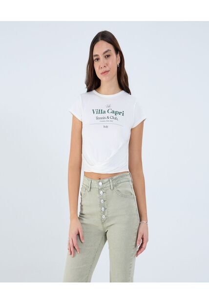 Camiseta Para Mujer Manga Corta Cuello Redondo Color Crema Marca Ostu #40092373