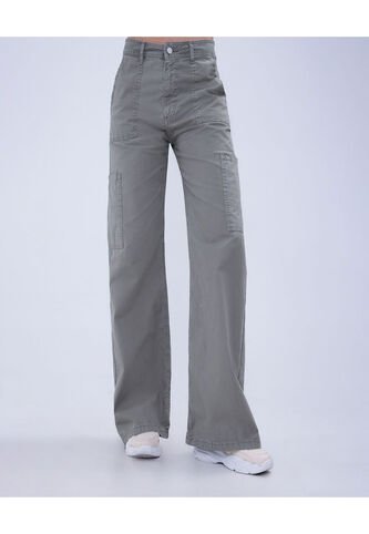 Jean Para Mujer Wide Leg Cargo Color Verde  Marca Ostu #40160482 Ostu