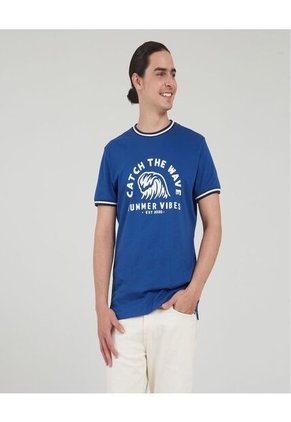 Camiseta Para Hombre Manga Corta Color Azul  Marca Ostu #60091089