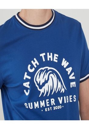 Camiseta Para Hombre Manga Corta Color Azul  Marca Ostu #60091089