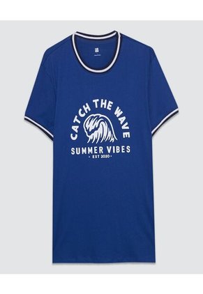 Camiseta Para Hombre Manga Corta Color Azul  Marca Ostu #60091089