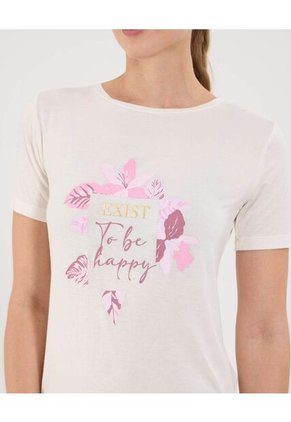 Camiseta Para Mujer Manga Corta Color Crema Marca Ostu #40092283