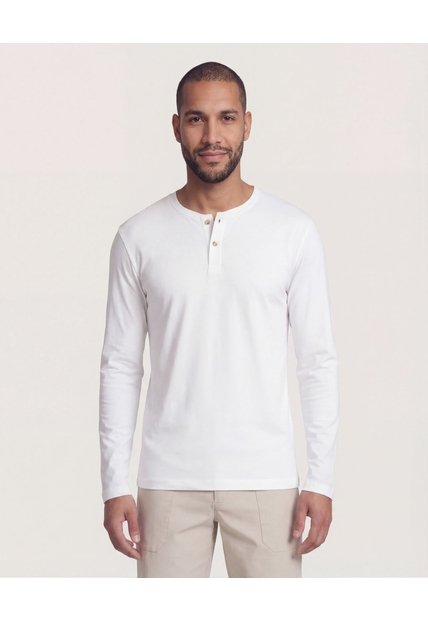 Camiseta  Para Hombre Manga Larga Cuello Henley Color Crema Marca Ostu #60091569