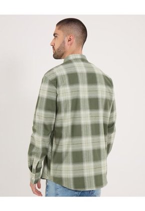 Camisa  Para Hombre Manga Larga Sin Bolsillo Cuello Casual M Color Verde Marca Ostu #60010872