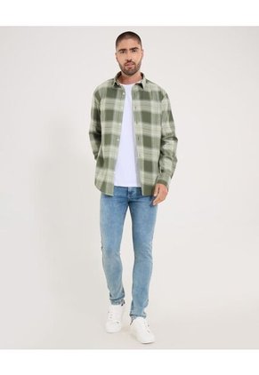 Camisa  Para Hombre Manga Larga Sin Bolsillo Cuello Casual M Color Verde Marca Ostu #60010872