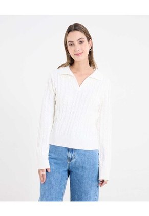 Saco  Para Mujer Cuello Camisero Color Crema Marca Ostu #40330095