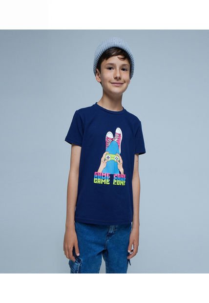 Camiseta Para Niño Manga Corta Color Azul  Marca Ostu #80090207
