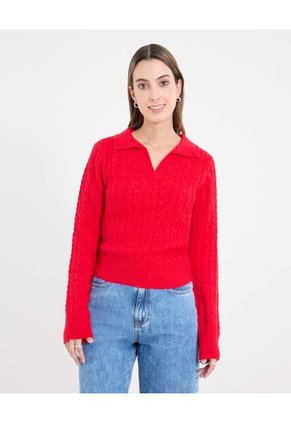Saco  Para Mujer Cuello Camisero Color Rojo Marca Ostu #40330095