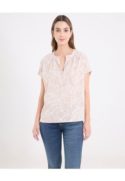 Blusa  Para Mujer Manga Corta Color Beige Marca Ostu #40121201
