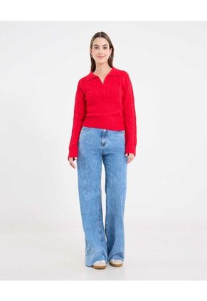 Saco  Para Mujer Cuello Camisero Color Rojo Marca Ostu #40330095