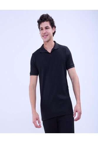 Polo Para Hombre Cuello Tejido Sin Bolsillo Color Negro Marca Ostu #60110724 Ostu