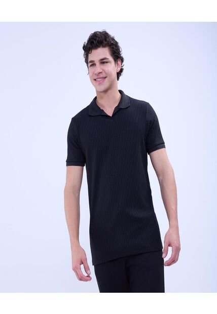 Polo Para Hombre Cuello Tejido Sin Bolsillo Color Negro Marca Ostu #60110724