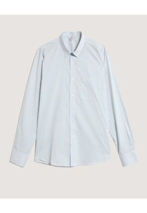 Camisa  Para Hombre Manga Larga Con Bolsillo Cuello Casual M Color Azul Marca Ostu #60010875