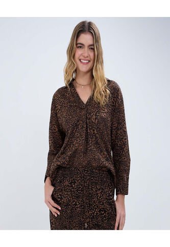 Camisa Para Mujer Manga 3/4 Color Café  Marca Ostu #40010257 Ostu